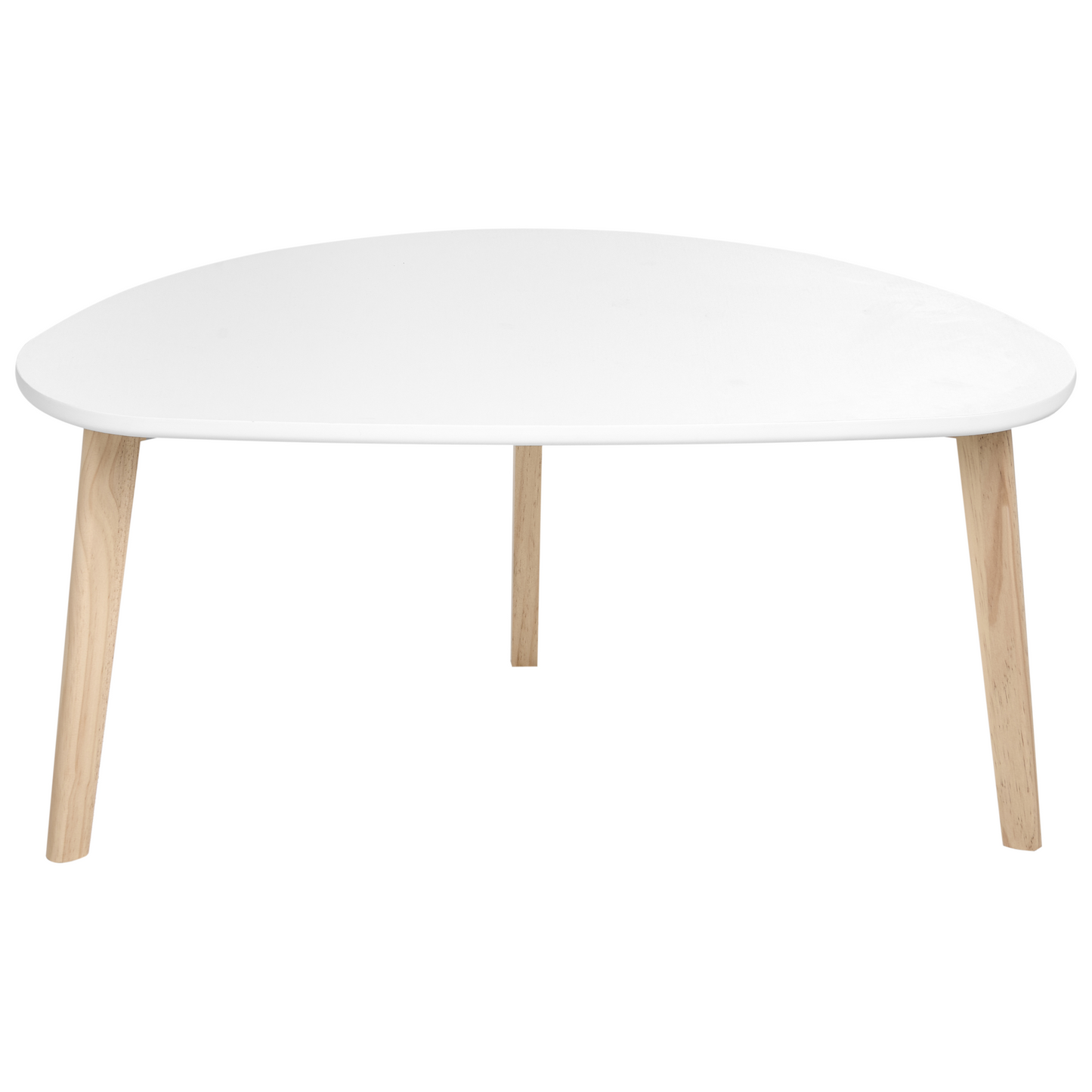 AuraLiving Small Coffee Table White MDF Top Pine Wood Legs Irregular
