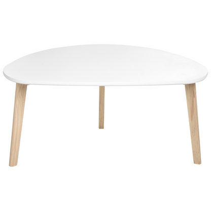 AuraLiving Small Coffee Table White MDF Top Pine Wood Legs Irregular