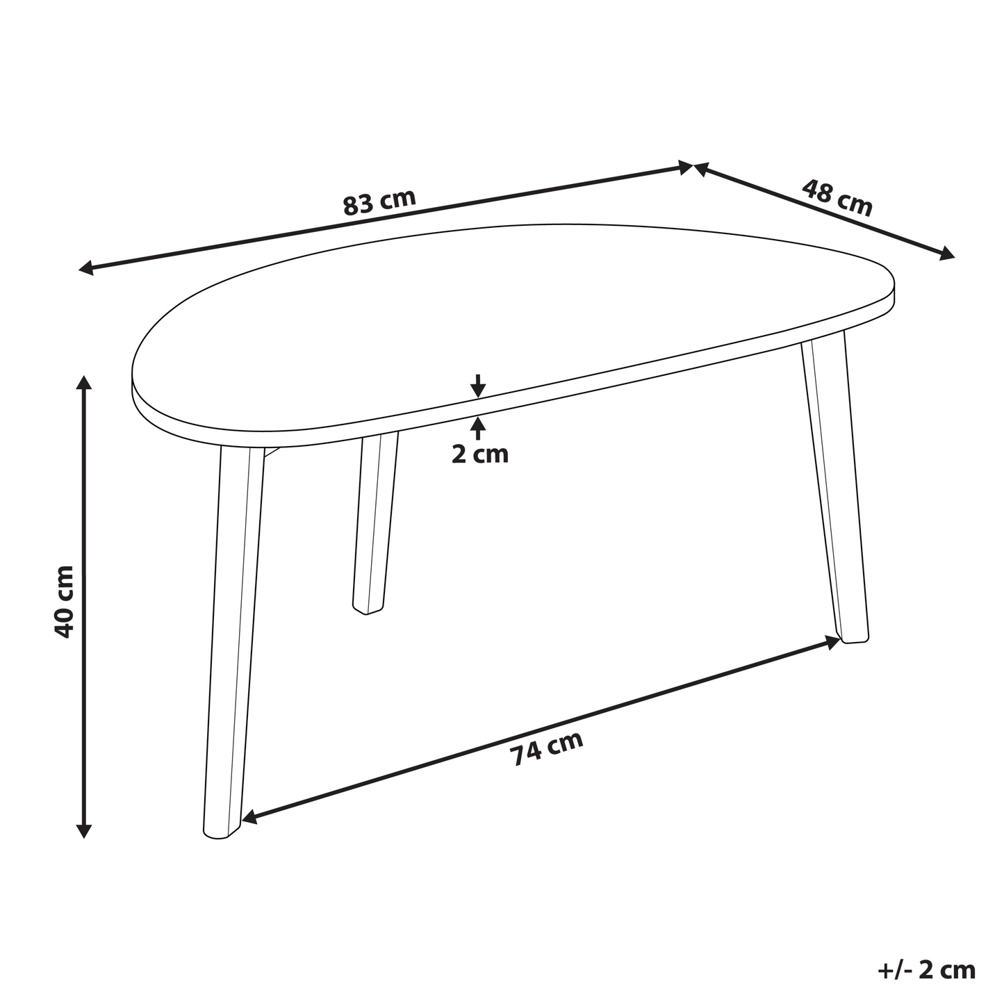 AuraLiving Small Coffee Table White MDF Top Pine Wood Legs Irregular