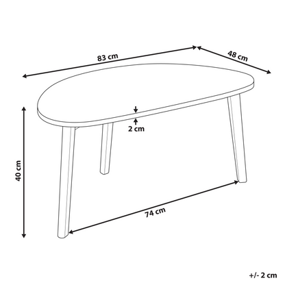 AuraLiving Small Coffee Table White MDF Top Pine Wood Legs Irregular