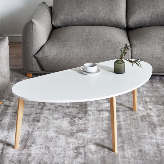 NovaHome White MDF Coffee Table With Pine Wood Legs Irregular Oversized Living Room Furniture