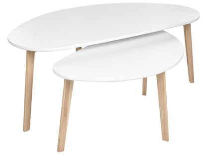 BrandName Small White MDF Coffee Tables Set Of 2 With Pine Wood Legs