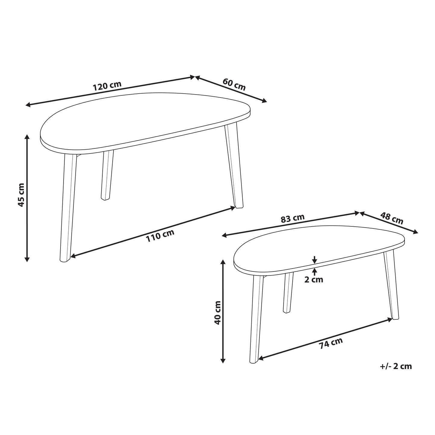BrandName Small White MDF Coffee Tables Set Of 2 With Pine Wood Legs