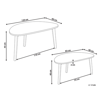 BrandName Small White MDF Coffee Tables Set Of 2 With Pine Wood Legs