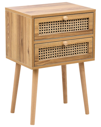 BohoNest Light Brown Bedside Table Rattan Front Viennese Braid