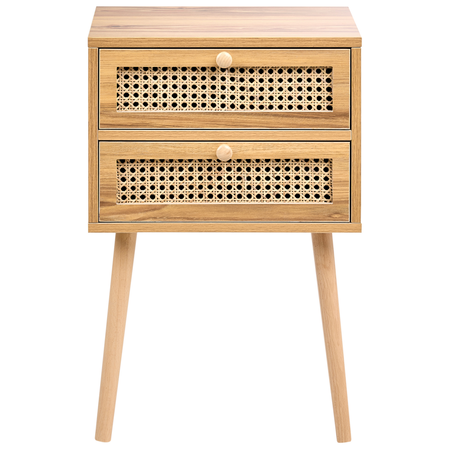 BohoNest Light Brown Bedside Table Rattan Front Viennese Braid