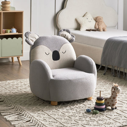 Koala Kids Armchair Grey Upholstery Low Seat Bear Shape