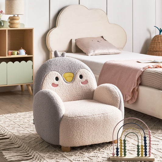 Penguin Shaped Kids Armchair Grey Upholstery