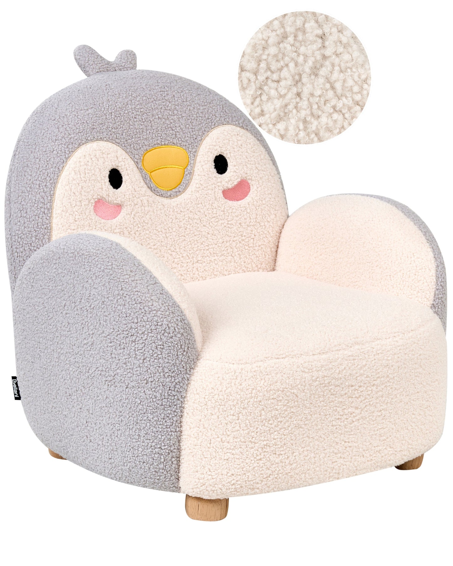 Penguin Shaped Kids Armchair Grey Upholstery