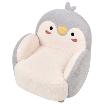 Penguin Shaped Kids Armchair Grey Upholstery