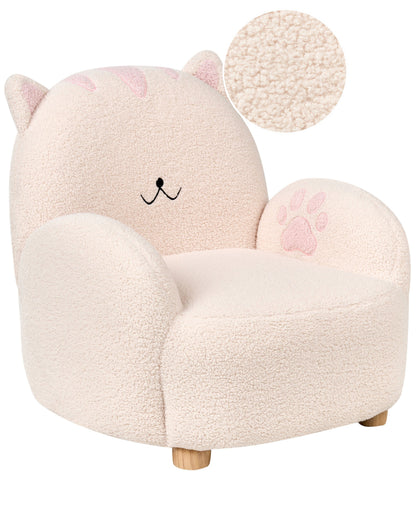 Cat Shaped Kids Armchair Off White Upholstery Low Chair For Toddlers Playtime