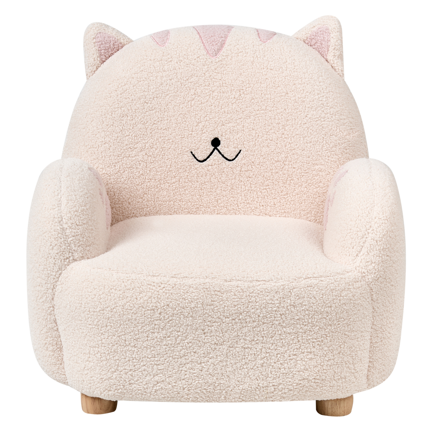 Cat Shaped Kids Armchair Off White Upholstery Low Chair For Toddlers Playtime