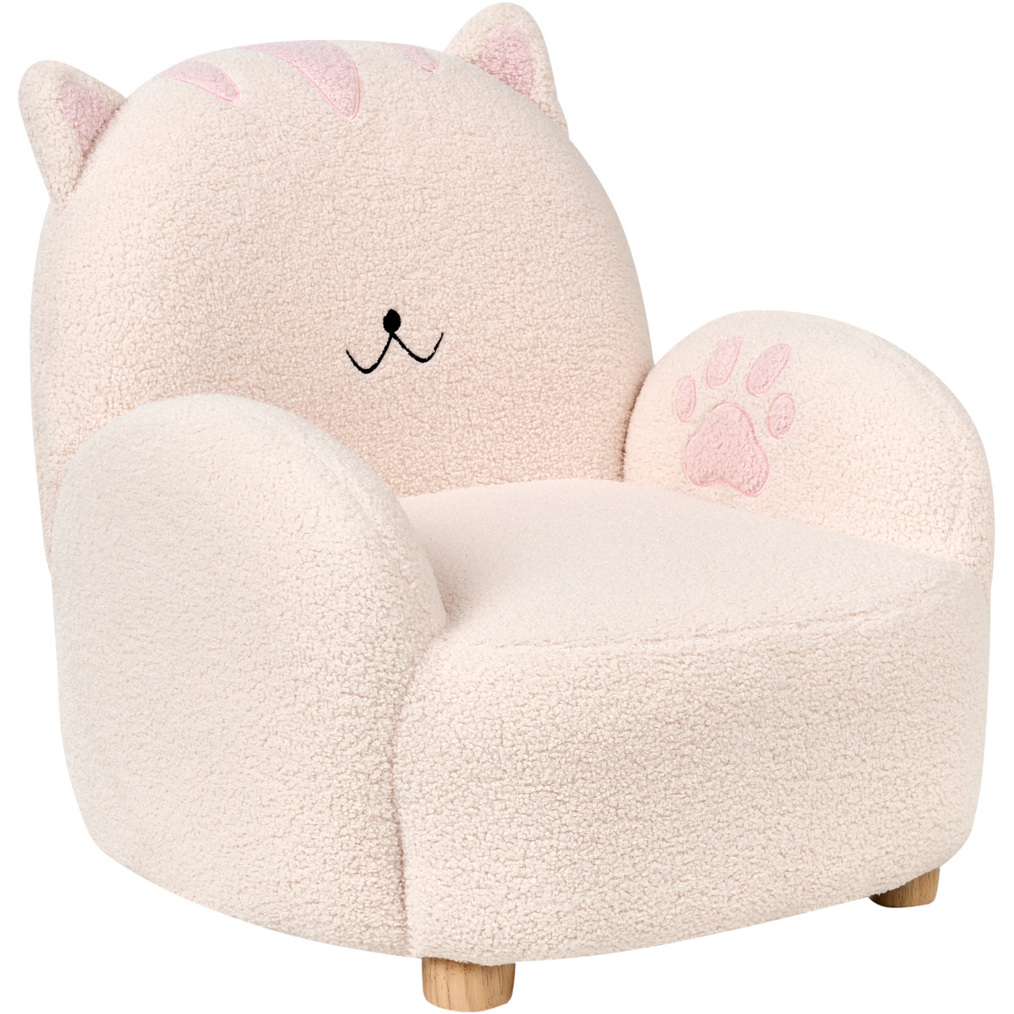 Cat Shaped Kids Armchair Off White Upholstery Low Chair For Toddlers Playtime