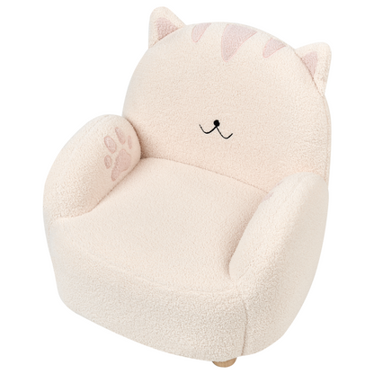 Cat Shaped Kids Armchair Off White Upholstery Low Chair For Toddlers Playtime