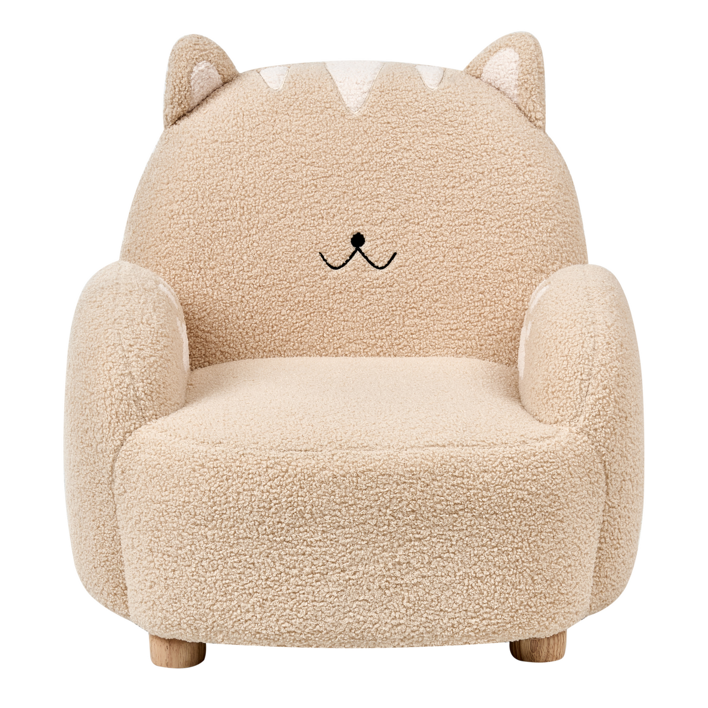 Cat Shaped Kids Armchair Beige Boucl? Upholstered Low Chair for Toddlers
