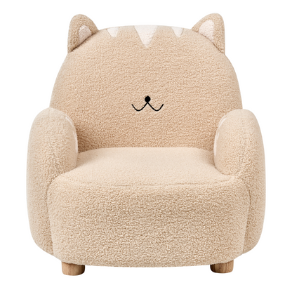 Cat Shaped Kids Armchair Beige Boucl? Upholstered Low Chair for Toddlers