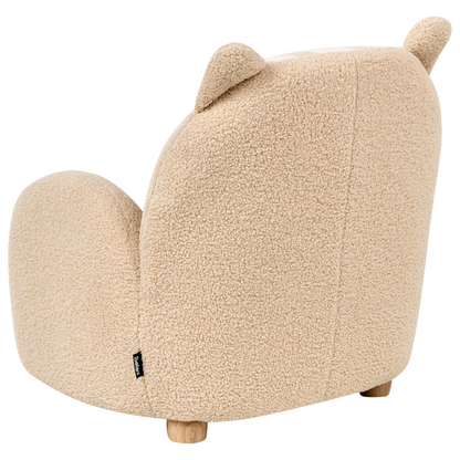 Cat Shaped Kids Armchair Beige Boucl? Upholstered Low Chair for Toddlers