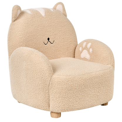 Cat Shaped Kids Armchair Beige Boucl? Upholstered Low Chair for Toddlers