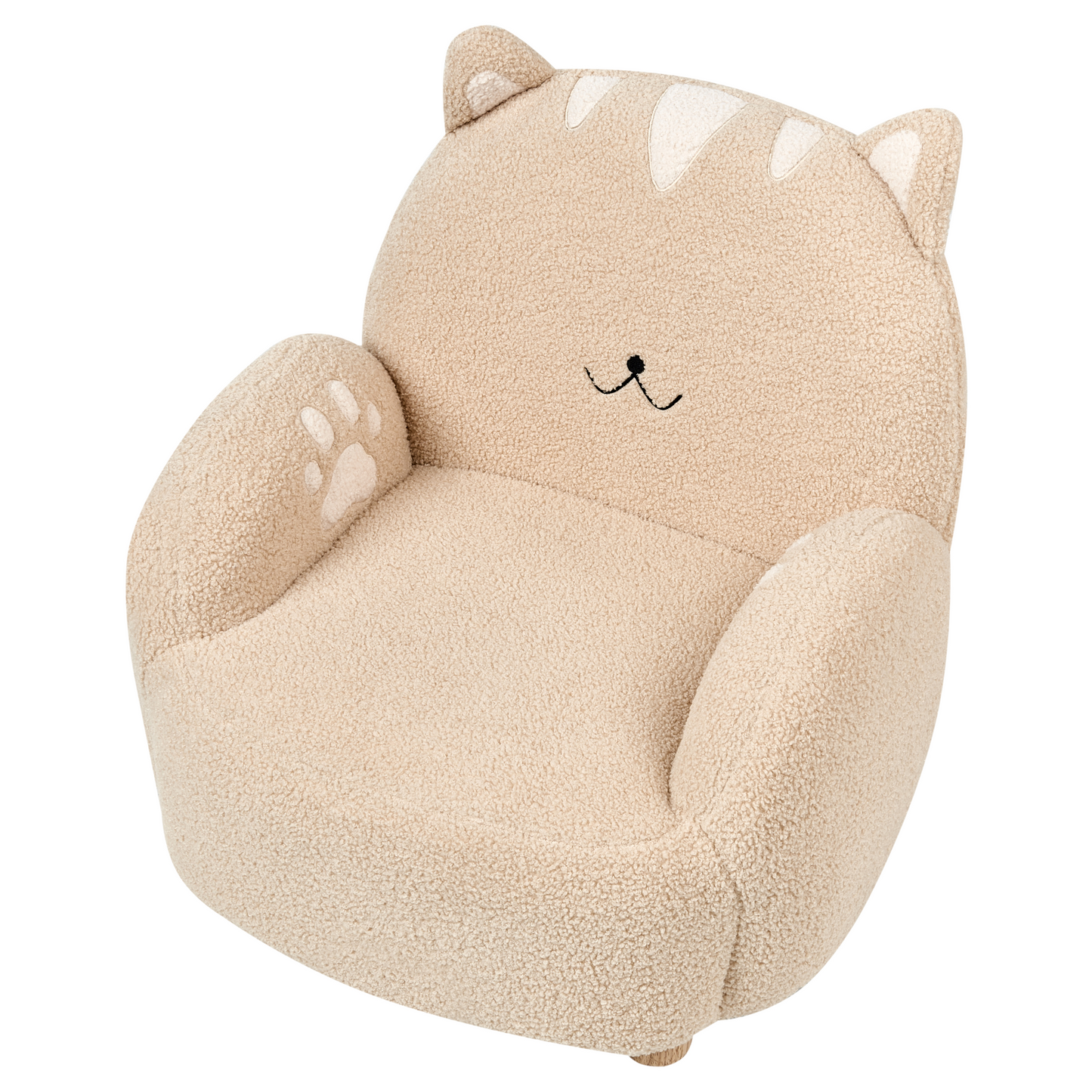 Cat Shaped Kids Armchair Beige Boucl? Upholstered Low Chair for Toddlers