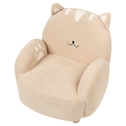Cat Shaped Kids Armchair Beige Boucl? Upholstered Low Chair for Toddlers