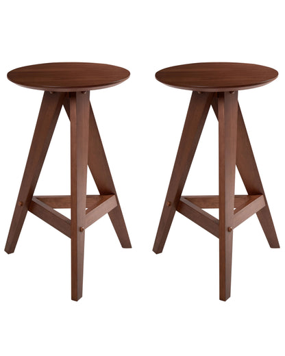 Set Of 2 Brown Rubber Wood Stools For Dining Room Kitchen With Retro Style