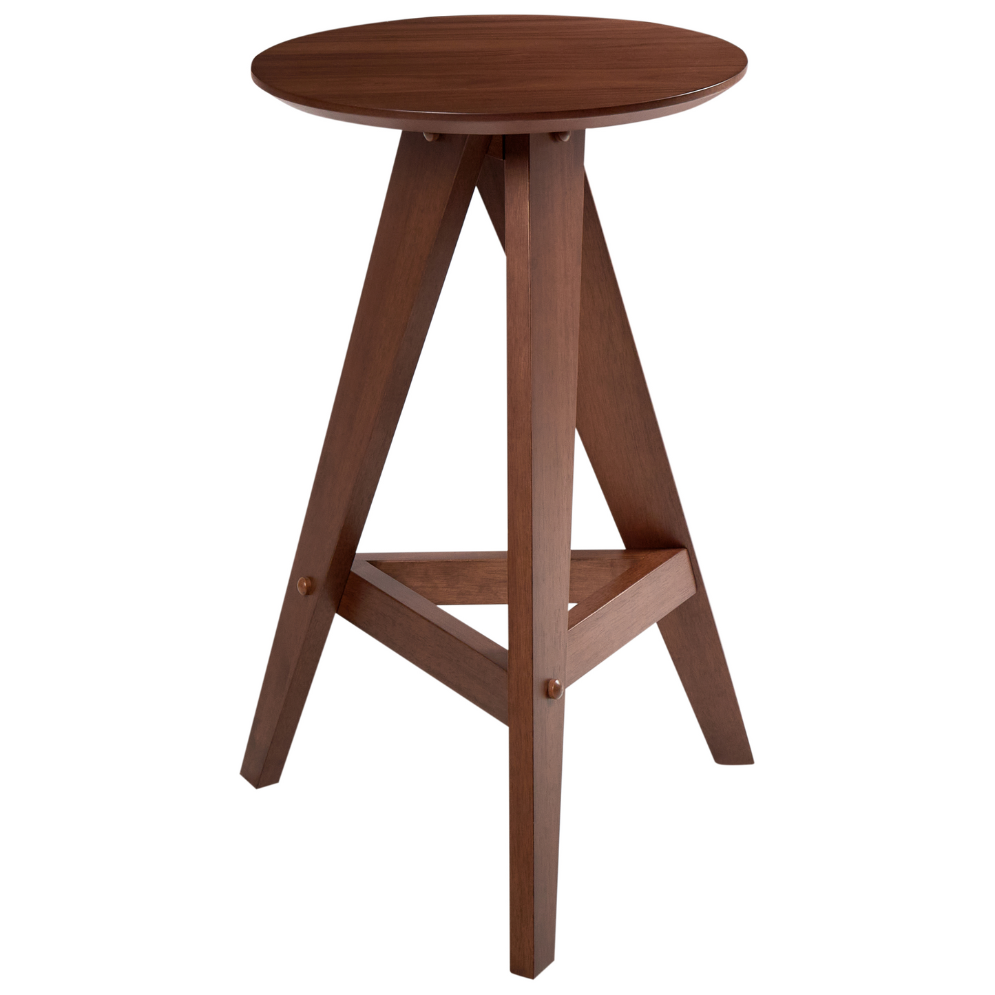 Set Of 2 Brown Rubber Wood Stools For Dining Room Kitchen With Retro Style