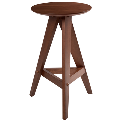 Set Of 2 Brown Rubber Wood Stools For Dining Room Kitchen With Retro Style