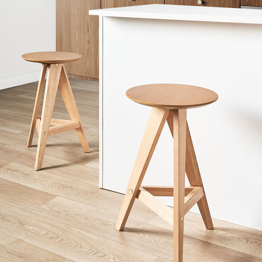 Retro Rubber Wood Stools Set Of 2 Light Brown