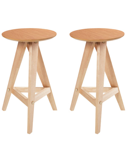 Retro Rubber Wood Stools Set Of 2 Light Brown