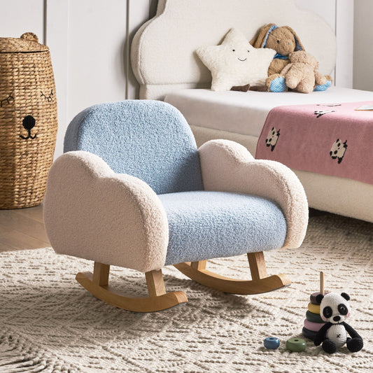 Kids Rocking Chair Light Blue Boucle Indoor
