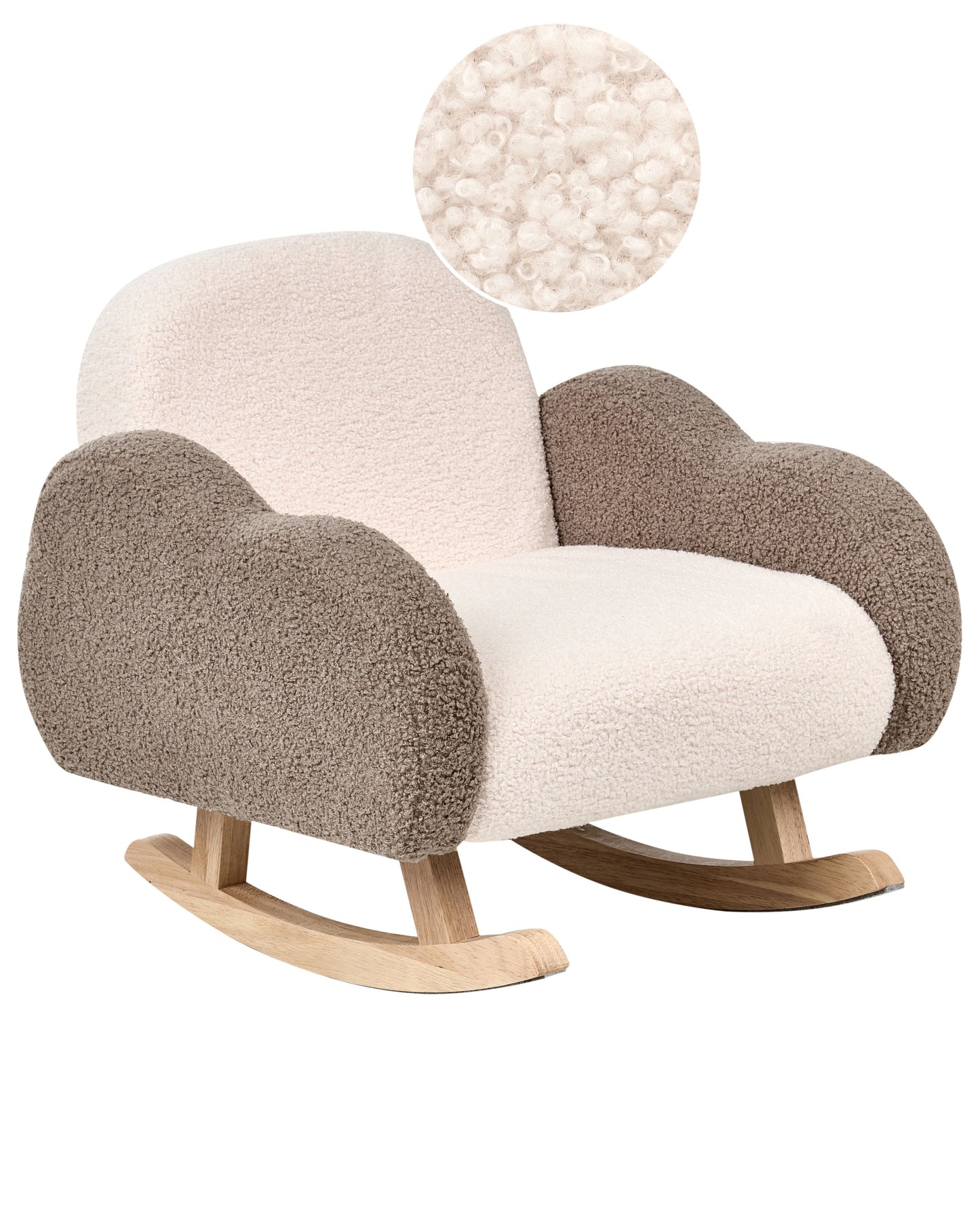 Kids Rocking Chair Beige Boucle With Cloud Armrests