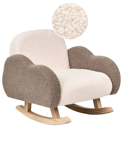 Kids Rocking Chair Beige Boucle With Cloud Armrests