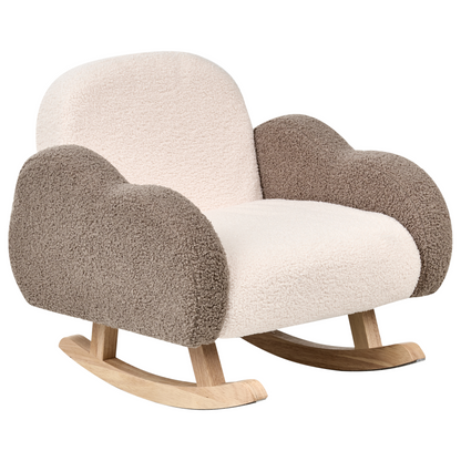 Kids Rocking Chair Beige Boucle With Cloud Armrests
