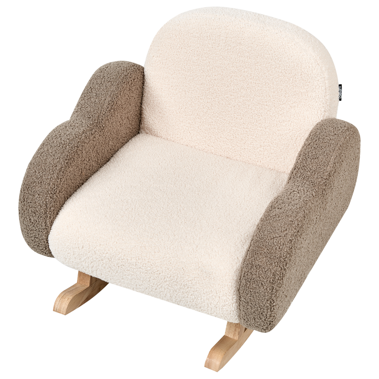 Kids Rocking Chair Beige Boucle With Cloud Armrests