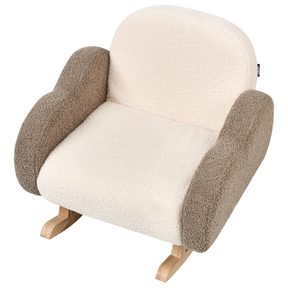 Kids Rocking Chair Beige Boucle With Cloud Armrests