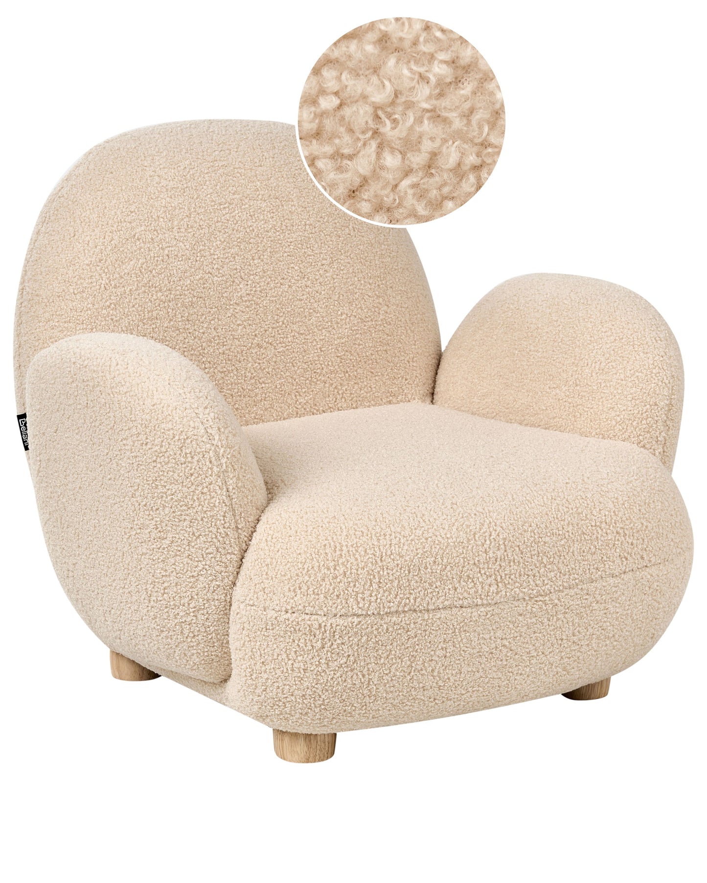Kids Armchair Beige Boucle With Wooden Legs