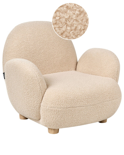 Kids Armchair Beige Boucle With Wooden Legs