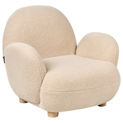 Kids Armchair Beige Boucle With Wooden Legs