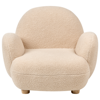 Kids Armchair Beige Boucle With Wooden Legs