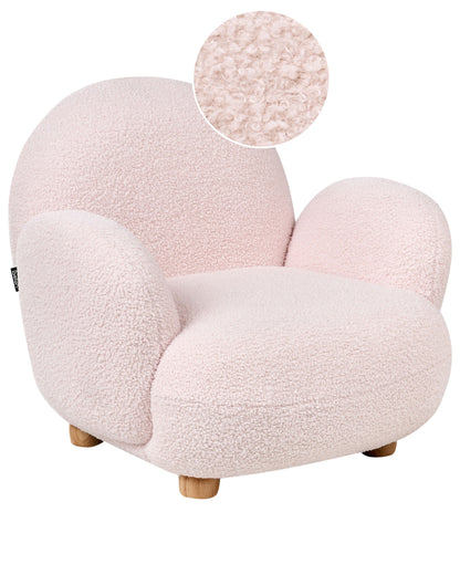 Kids Armchair Pastel Pink Boucle With Wooden Legs