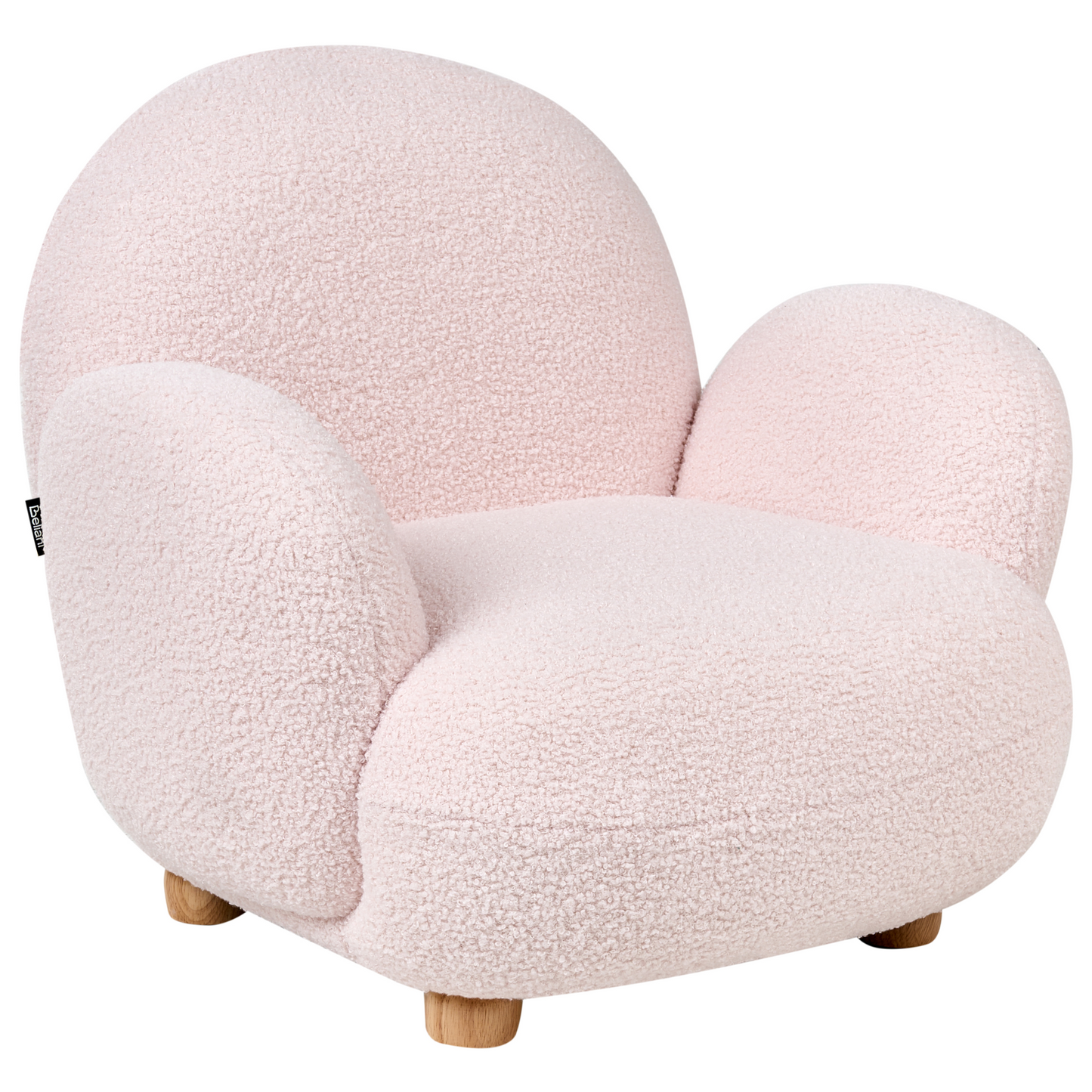 Kids Armchair Pastel Pink Boucle With Wooden Legs