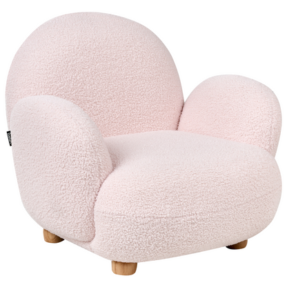 Kids Armchair Pastel Pink Boucle With Wooden Legs