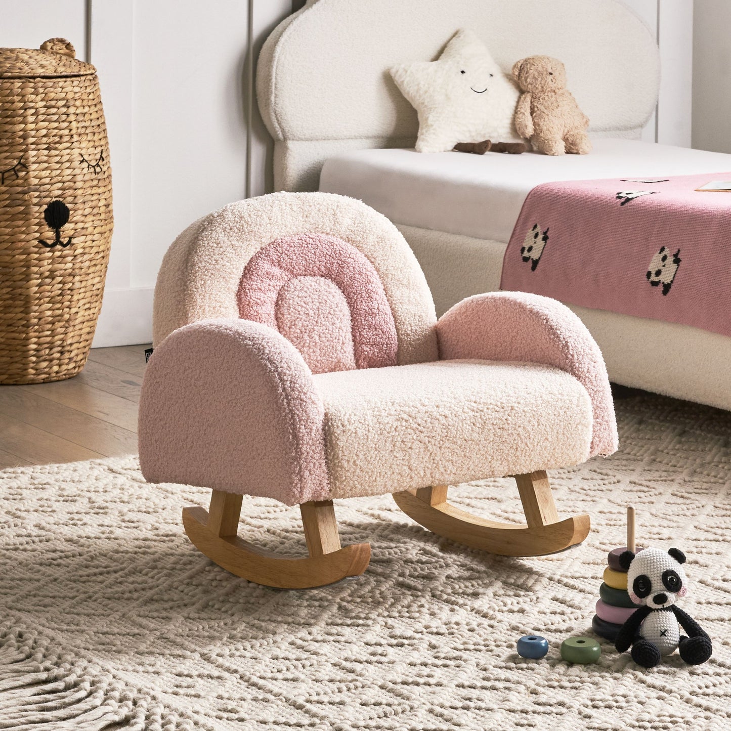 Kids Boucle Rocking Chair Pastel Pink Indoor