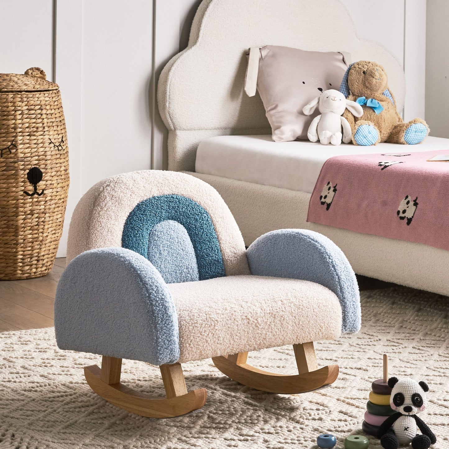 Kids Light Blue Boucle Indoor Rocking Chair