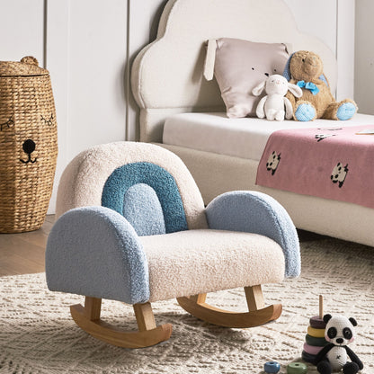 Kids Light Blue Boucle Indoor Rocking Chair
