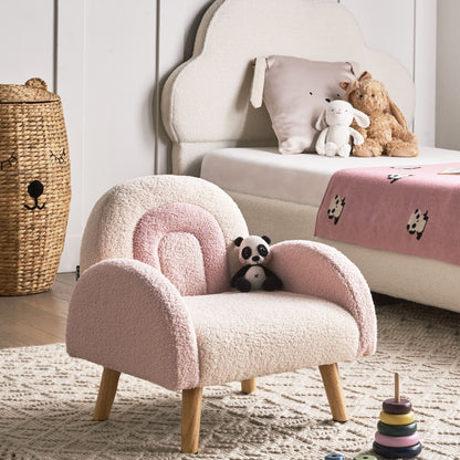 Kids Armchair Pastel Pink Boucle Upholstered With Wooden Legs