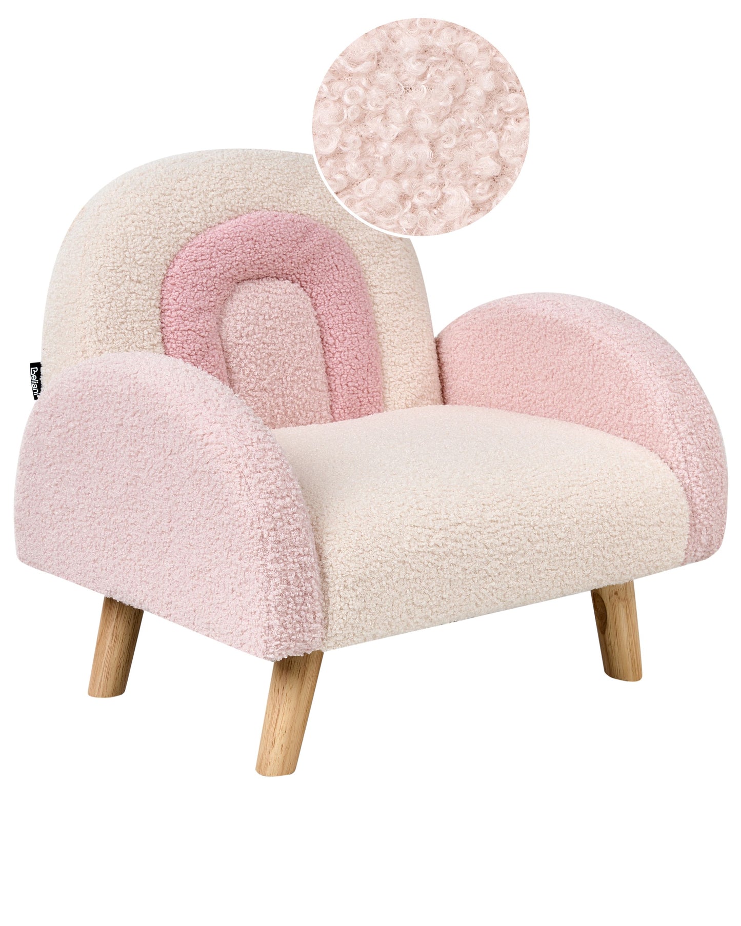Kids Armchair Pastel Pink Boucle Upholstered With Wooden Legs