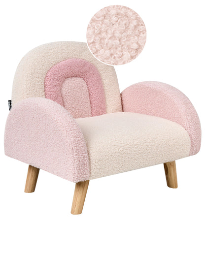 Kids Armchair Pastel Pink Boucle Upholstered With Wooden Legs