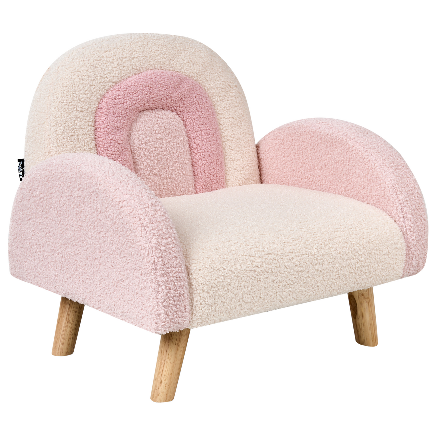 Kids Armchair Pastel Pink Boucle Upholstered With Wooden Legs