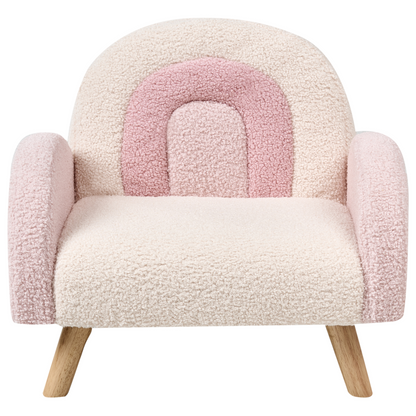 Kids Armchair Pastel Pink Boucle Upholstered With Wooden Legs